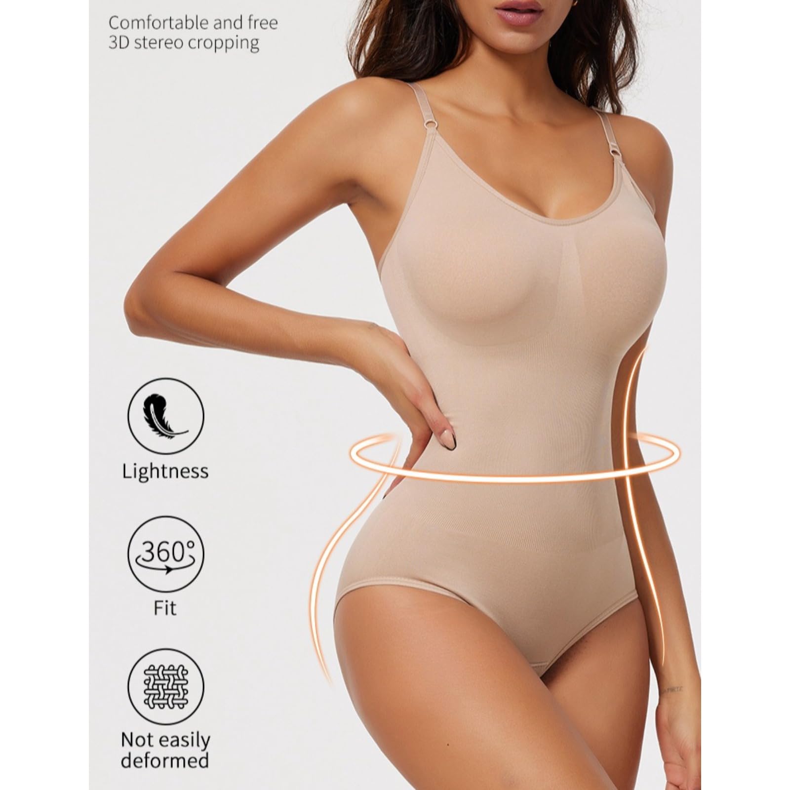 MOCHAMIK Odzież modelująca dla kobiet Body wyszczuplają brzuch Slim Fit Kombinezon z wycięciem pod szyją, długim rękawem i rzeźbieniem ciała