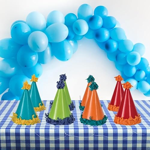 Miniatura 4 de Vibrantes Pom Pom Mini Party Hats (paquete de 8) – 4.25 pulgadas – Conos de papel multicolor – Perfecto para cumpleaños de niños, Año Nuevo y