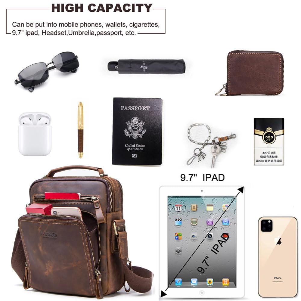 Contacts Bolso bandolera de cuero de vaca para hombre iPad Mini Tote, Talla única