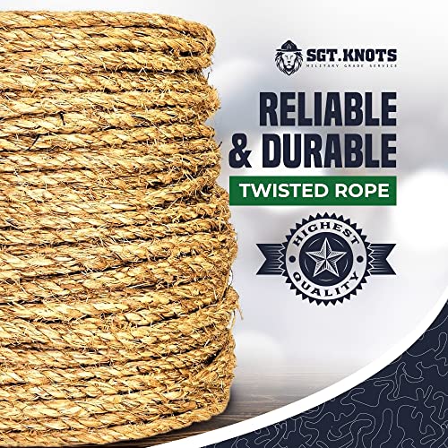 Sgt Knots Twisted Manila Rope - Natural 3 Strand Fiber Hemp Rope For Indoor And Outdoor Use | Multipurpose Manila Rope For Crafts, Diy Projects, Home Decorating, Climbing | 1/4 In X 10Ft #TOP4