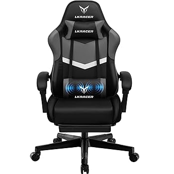 GTPLAYER Massage Ergonomic Gaming Chair with Lumbar Support, Grey/Black