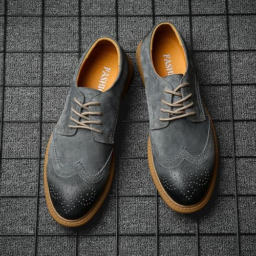 Men's Brogue - Patterned Low - Top Shoes, Round - Toe Lace - up Casual Leather Shoes with Classic Design2