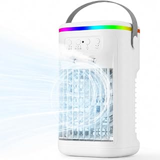 Portable Air Conditioner Cooling Fan, Portable Air Cooler with 1000ML Water Tank, Remote Control, 3 Speeds, 2 Mist Modes, 1-4H Timer, 7 LED, Quiet Mini Air Cooler for Bedroom Office Desk - Amazon product rated Grade B