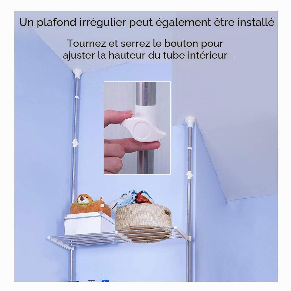 Étagère de rangement Hershii au-dessus des toilettes et machines à laver, sèche-linge, unité de rangement, double poteaux de tension