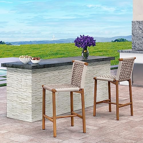 Purple Leaf Outdoor Bar Stools Set Of 4 Aluminum Counter Height Wicker Stool With Back For Backyard Pool Lawn Kitchen Patio Metal Barstool Chairs #TOP1