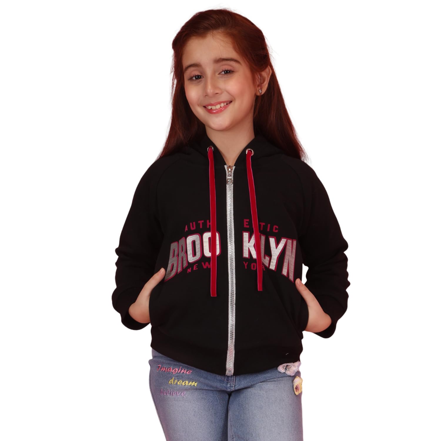 Cutecumber Black Winter Casual Hoodie Brooklyn Print Drawstring Full Sleeve Length Sweatshirt Jacket Fleece Fabric Comfort Front Zipper Closure Party Outfit for Baby Girls & Kids Age 1-15 Yrs` Cutecumber Black Winter Casual Hoodie Brooklyn Print Drawstring Full Sleeve Length Sweatshirt Jacket Fleece Fabric Comfort Front Zipper Closure Party Outfit for Baby Girls & Kids Age 1-15 Yrs`