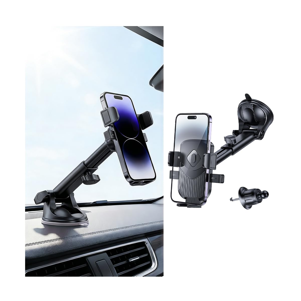 Kfz-Handyhalterung, Freisprecheinrichtung, starker Saugnapf, Windschutzscheiben-Handyhalterung mit Lüftungsschlitz-Haken, Auto-Innenraum, Armaturenbrett, Smartphone-Halterung, universell für