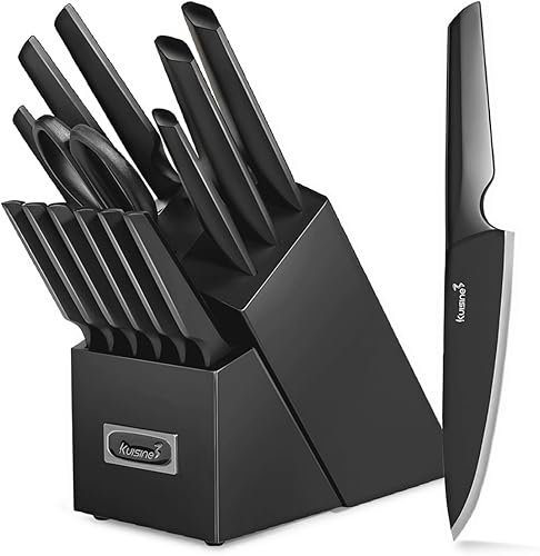 Miniatura 11 de KUISINE Juego de Cuchillos Mejorado de Acero Inoxidable de Alto Carbono, Hoja Súper Afilada, Mango Ergonómico con Remaches, Juego de Bloque de