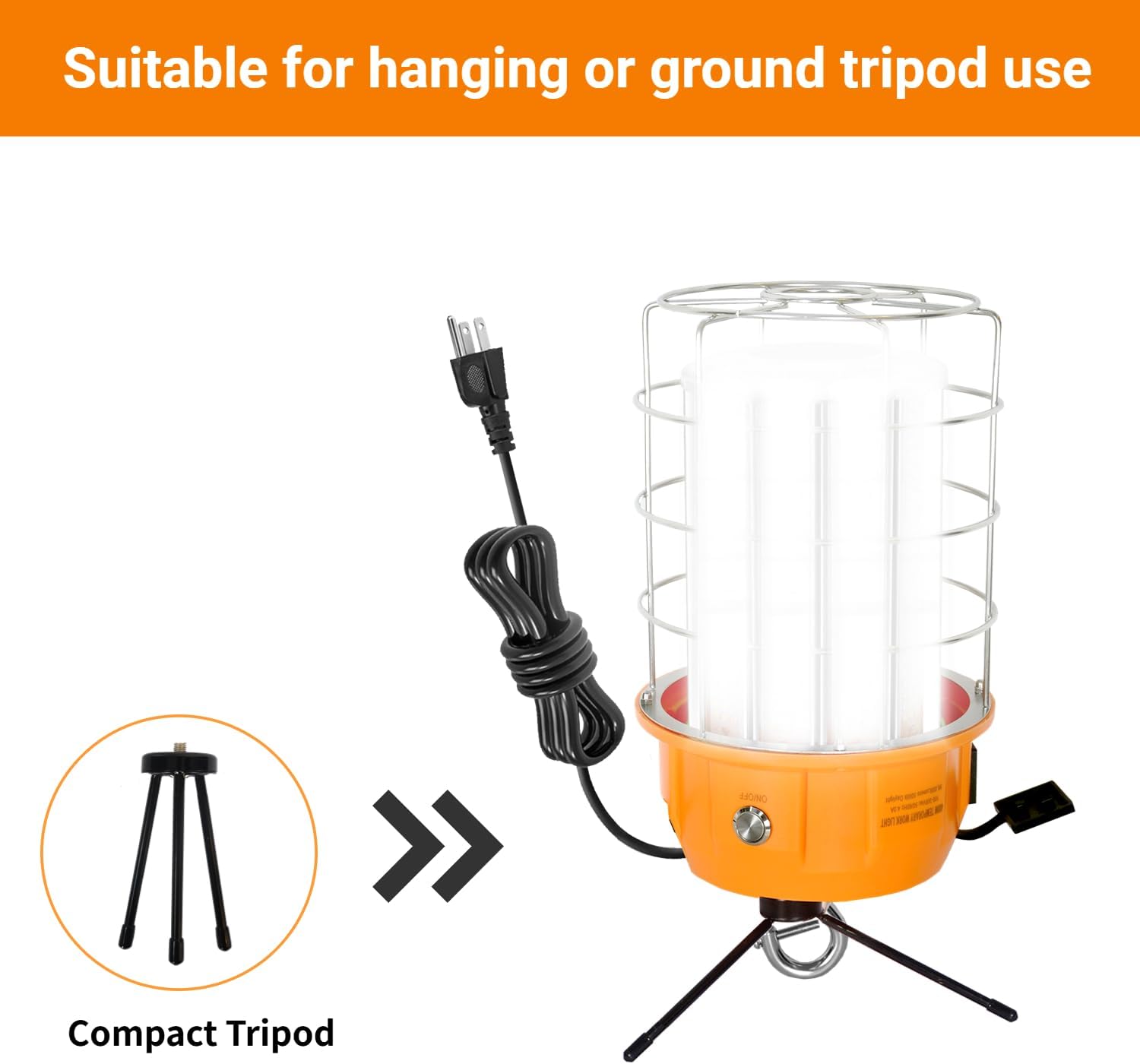 400W LED Temporary Work Light with ON/Off Switch & Hook, 56,000LM 5000K Daylight, Portable Hanging Construction Site Light for Jobsite, Warehouse, Workshop, Outdoor Projects - Image 5