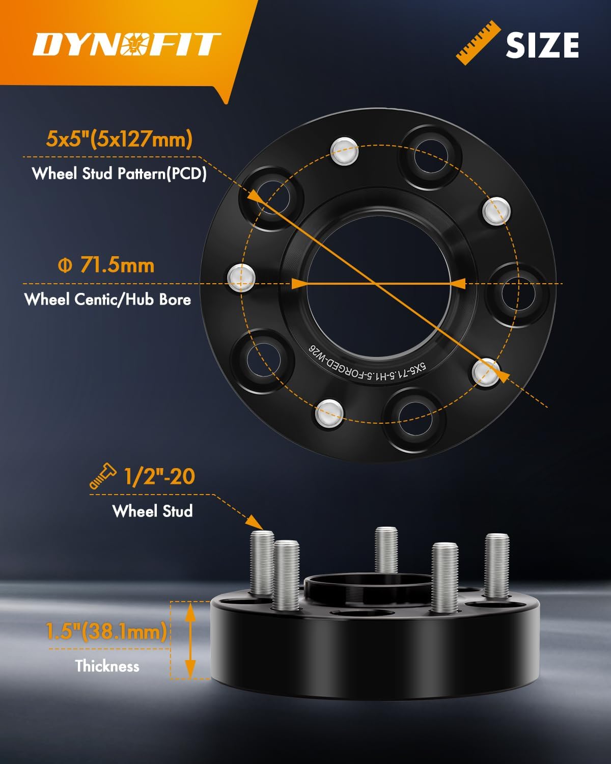 dynofit 1.5" Wheel Spacers 5x5 for 2007-2018 Jeep Wrangler JK, 1999-2010 Grand Cherokee WJ WK, 71.5mm Hub Centric 5x127 Wheel Adapters for 2005-2010 Commander XK, 1/2"-20 Studs, 4Pcs Forged Spacers