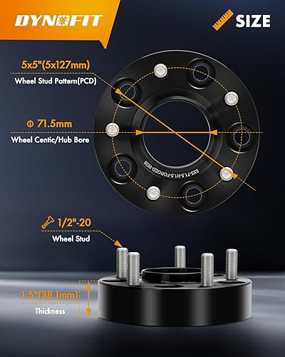 Vista 3 de Espaciadores de rueda para Je/ep JK XK WJ WK, dynofit (juego de 4) 5x5 a 5x5 (5x127) 2.815 in 1/2-20 1.5" espaciador de ruedas centrales forjadas