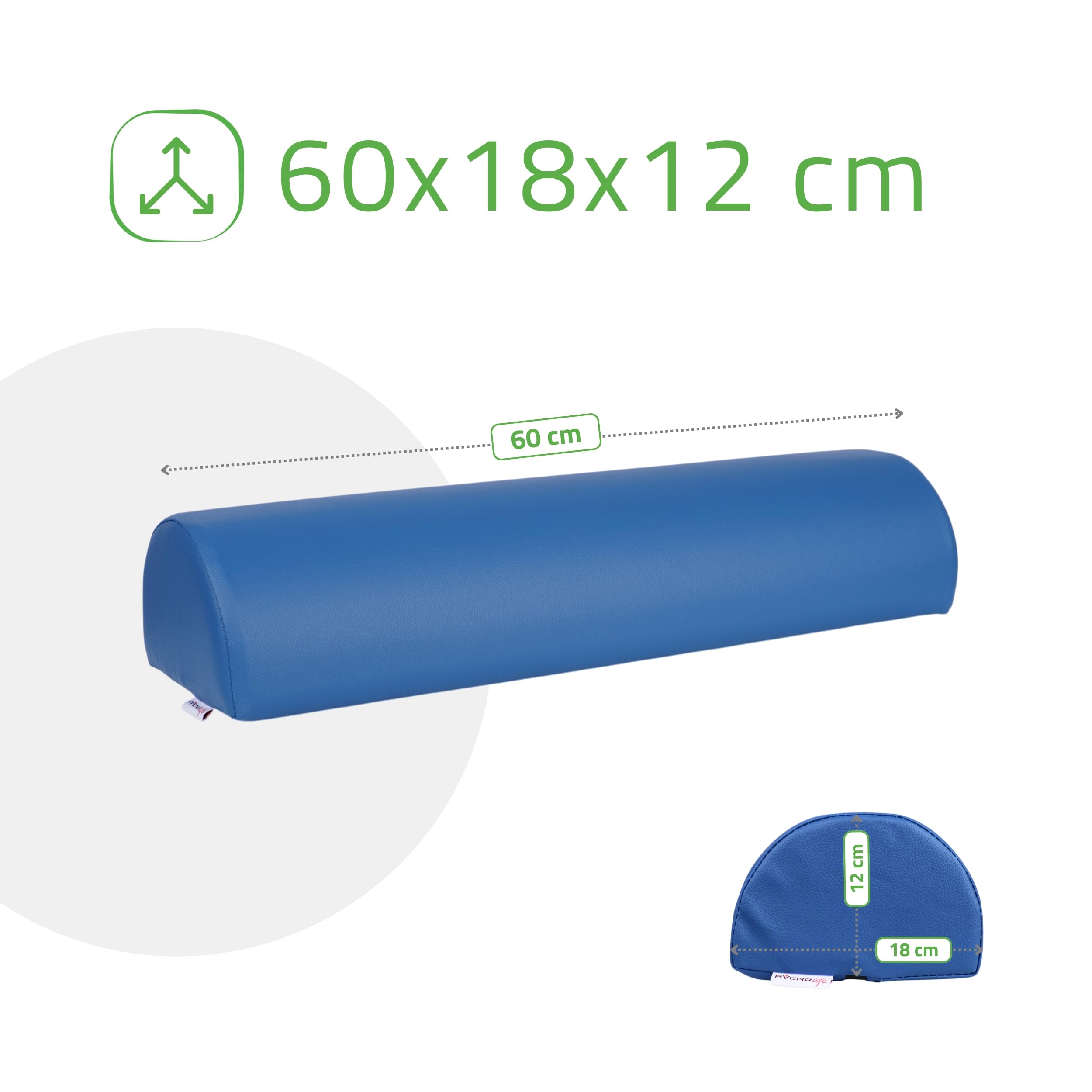 Knierolle Lagerungsrolle 60cm x18 x12cm für Therapie und Massage (Blau) | Lagerungskissen MDR-Zertifizierung, Halbrolle Physiotherapie für Massageliege, Comfy-Base-Polsterung