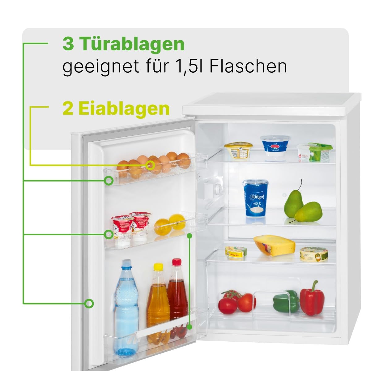 Bomann Kühlschrank ohne Gefrierfach, 133 Liter Nutzinhalt, 3 Ablagen, Kühlschrank klein mit Gemüsefach, wechselbarem Türanschlag, Tischkühlschrank leise, H:84.5 x B:56 x T:57.5cm - VS 2185.1 weiß