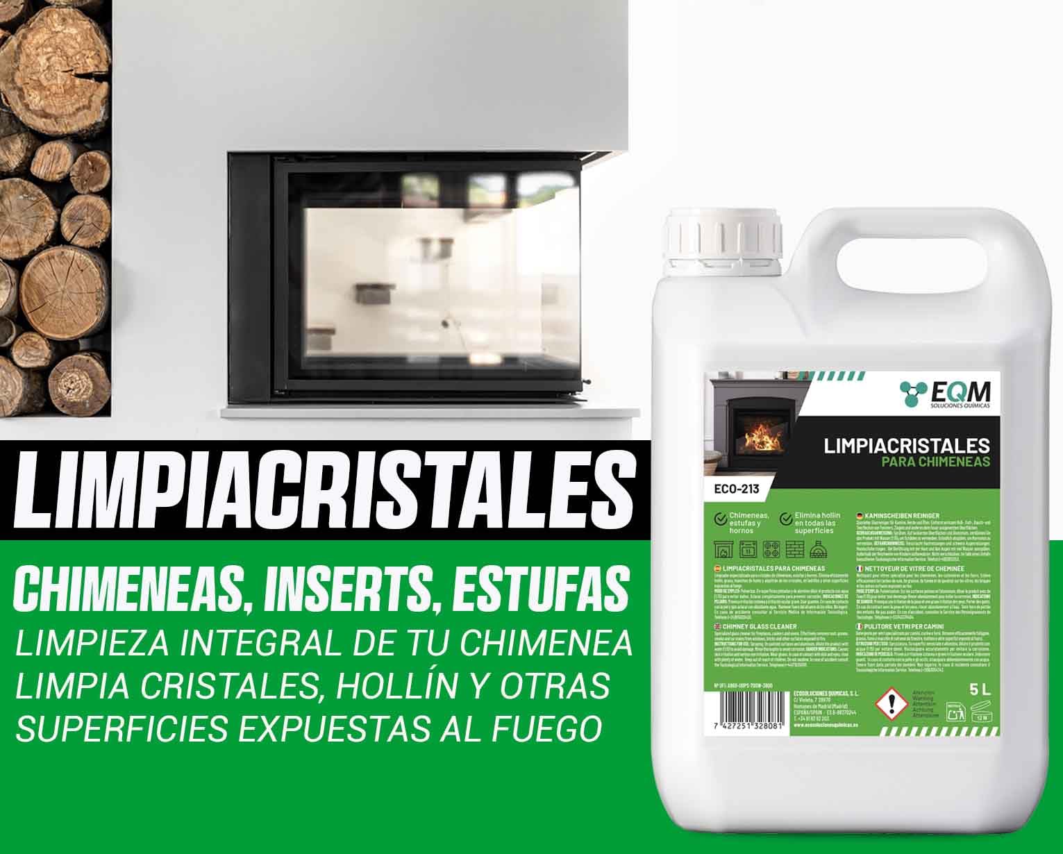 EQM - ECO-213 - Limpiacristales para Chimeneas, Estufas y Hornos - 5L - Limpia las manchas de humo y vaho de los cristales - Elimina hollín, limpia ladrillos y otras superficies expuestas al fuego — view 2
