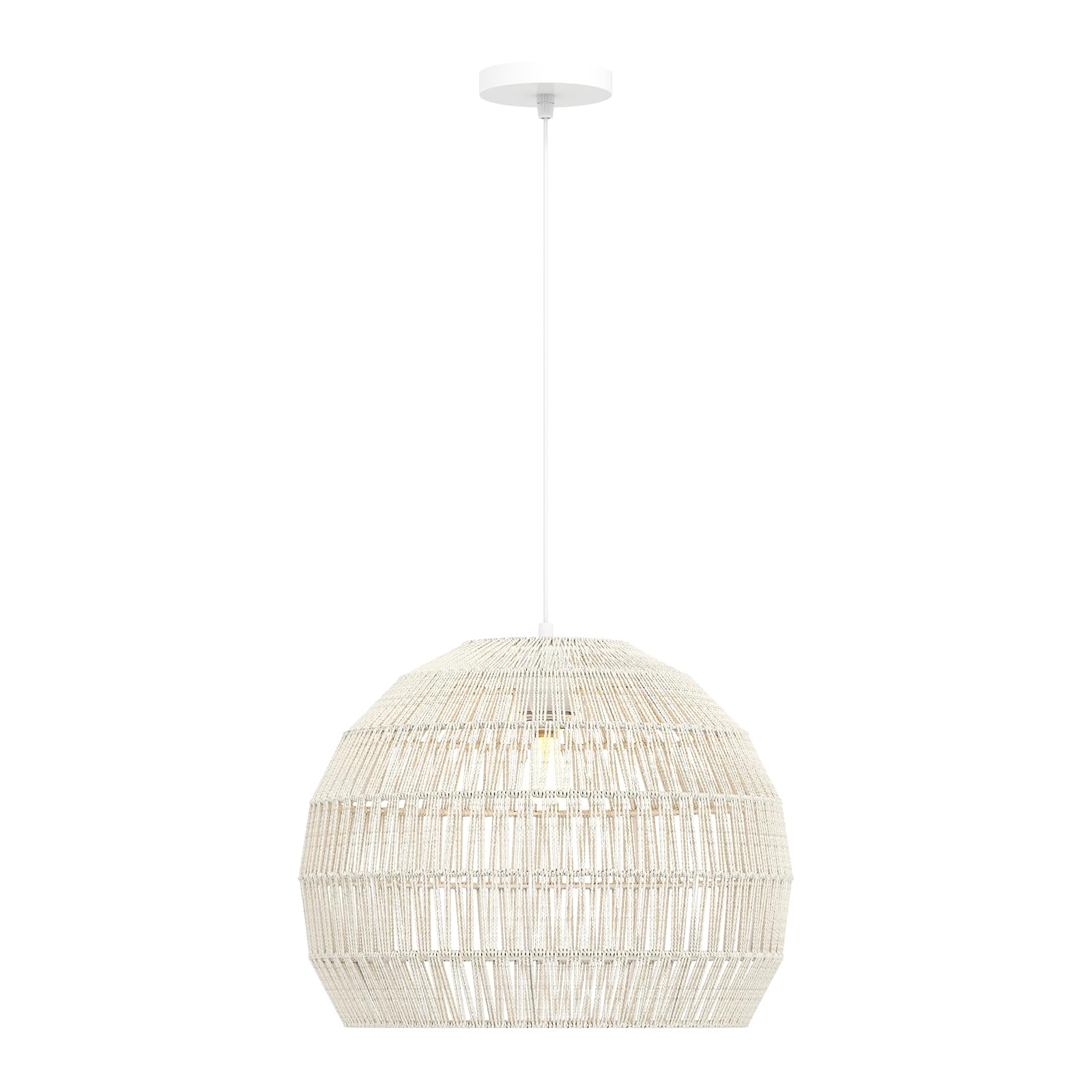 GOPLUS Suspension Luminaire Sphérique 34 x 43 CM, Lustre Salon avec Abat-jour en Papier Huilé, Hauteur Réglable 30-150 CM, Facile à Installer, Idéal pour Salle à Manger, Salon, Chambre (Beige)