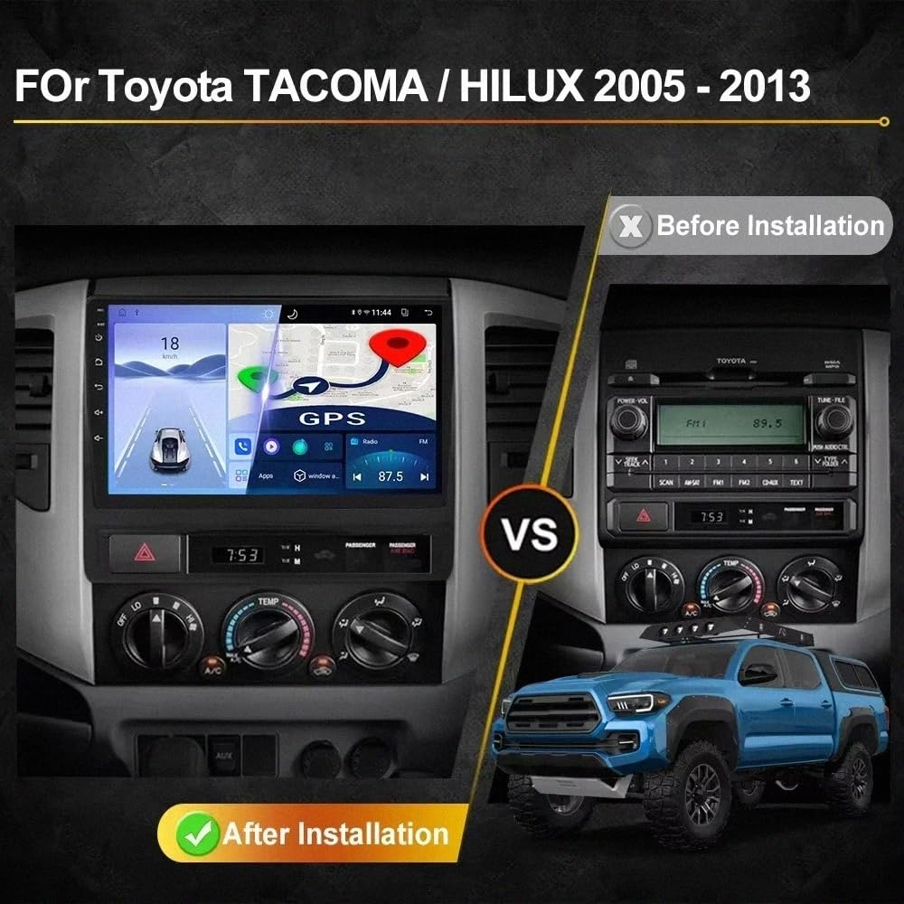 Car Stereo Carplay Radio de Coche para Toyota Tacoma 2 HILUX 2005-2015 Soporta Bluetooth, Control Volante, USB, WiFi, 4G, Mirror-Link, GPS Navegador/Radio FM, 4 Nuclear 1G+32G