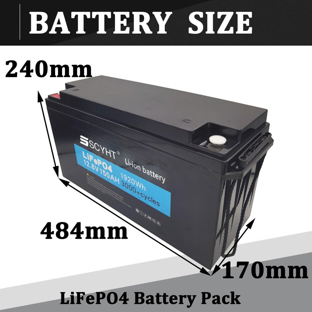 Batería LiFePO4 12,8 V Batería de Litio 150 Ah Baterías solares 12,8 V Baterías Recargables para carritos de Golf, energía Respaldo para Motores 250 W a 2000 W con BMS
