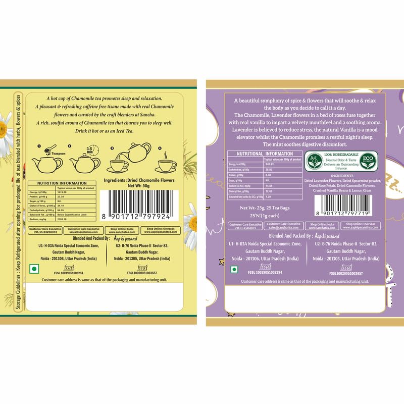 Image of Sancha Tea Boutique, Tea Combo Pack: Chamomile Herbal (50g) & Bedtime Tisane (25 Pyramid Bags), Best Sleep, Calming & Relaxing Caffeine Free Herbal Tisanes