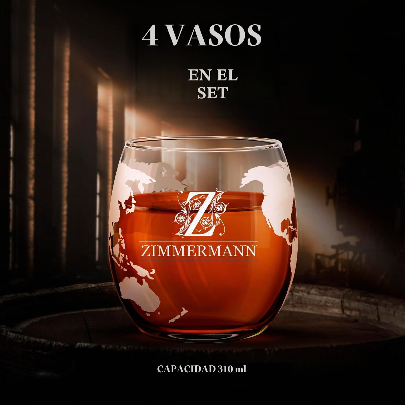 Maverton Decantador Globo - 4 Vasos Cristal Grabado 300 ml - Regalos Cumpleaños Elegantes- Regalos San Valentin Hombre - Barco Dentro 25x11 cm 850 ml