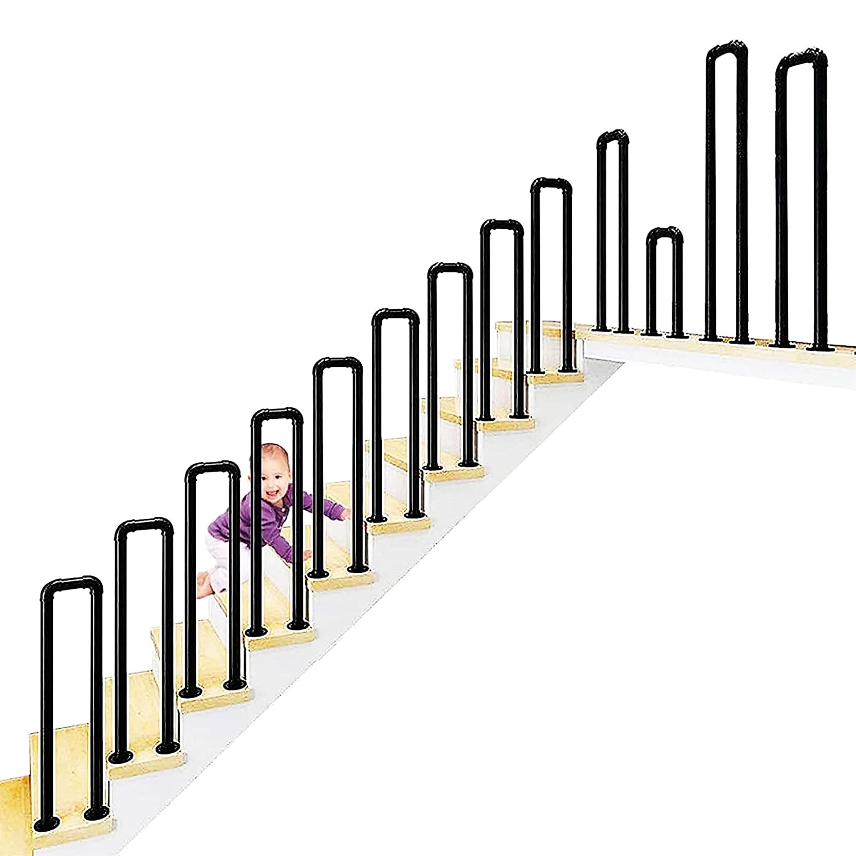 FKXSXAZ Stair Railing Handrails for Outdoor Steps，Modern Decor U-Shaped Staircase Hand Rail, Wrought Iron Safety Non-Slip Support Grab Bar,for Villa, Garden, Loft Fence(Size:75cm/29.5in)
