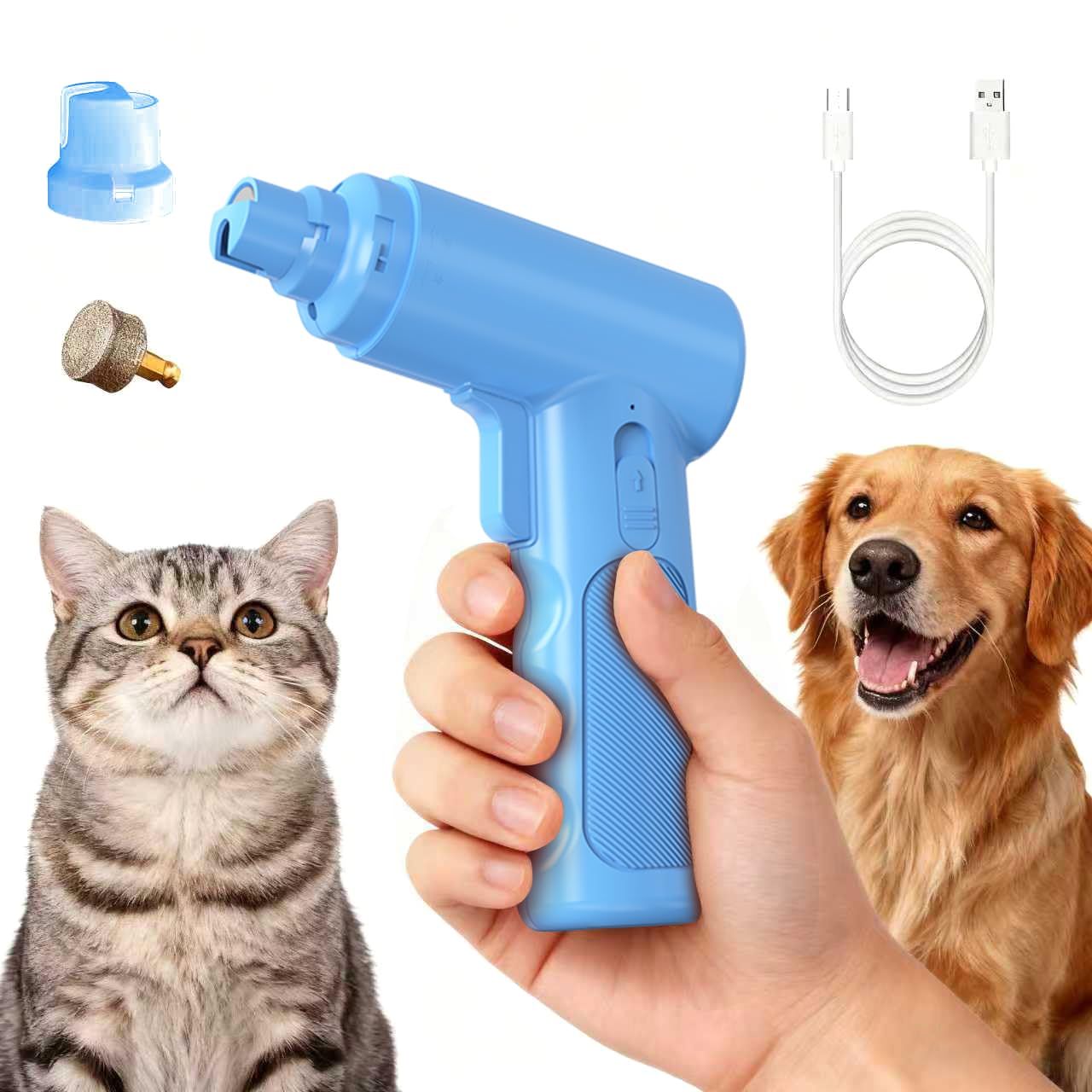 Dog Nail Grinder Electric - Super Quiet Low Vibration Pet Nail Trimmer with 2 LED Lights | USB Rechargeable Cordless 3 Speeds | Painless Paw Grooming for Small Medium Large Dogs & Cats