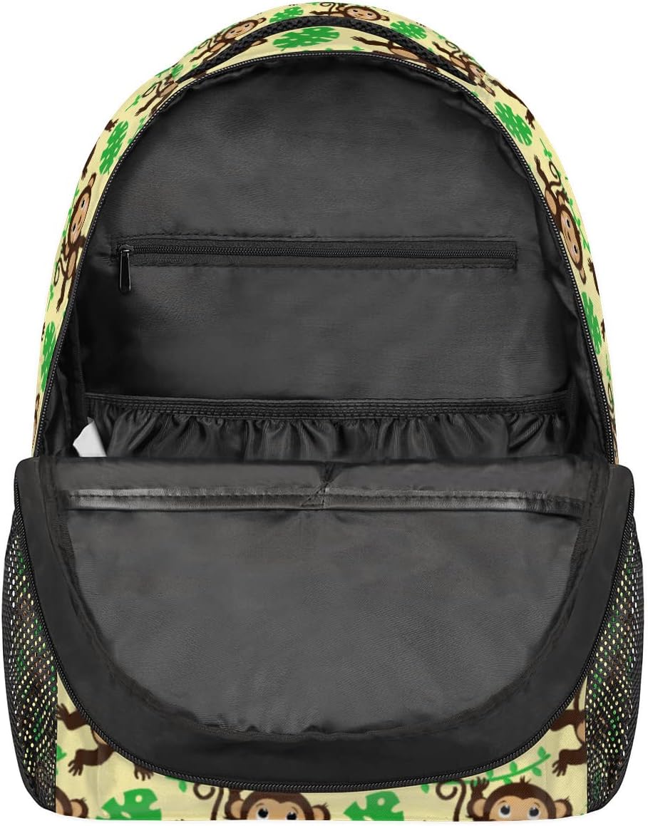 Monkey Backpack for School, Cute Monkey Palm Leaves Yellow Laptop Backpack Water Resistant Bookbag Computer Bag Travel Hiking Camping Rucksack Daypack Shoulder Bag for Teenager Boys Girls Kids