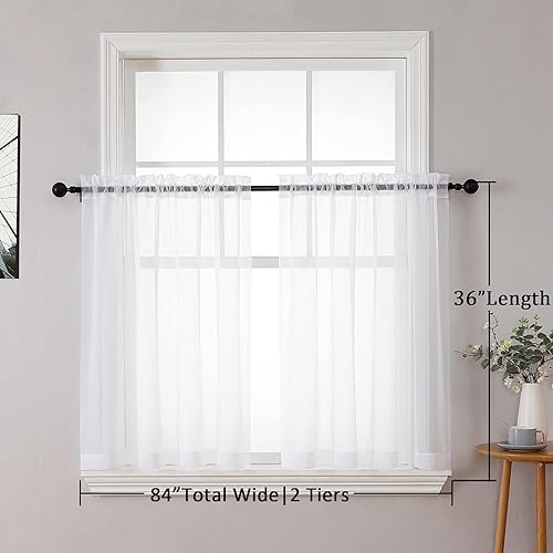 Miniatura 8 de Aiyufneg - Cortinas traslúcidas blancas de 36 pulgadas de largo, cortinas de gasa corta para cocina, cortinas lisas para cafetería, cortinas de gasa
