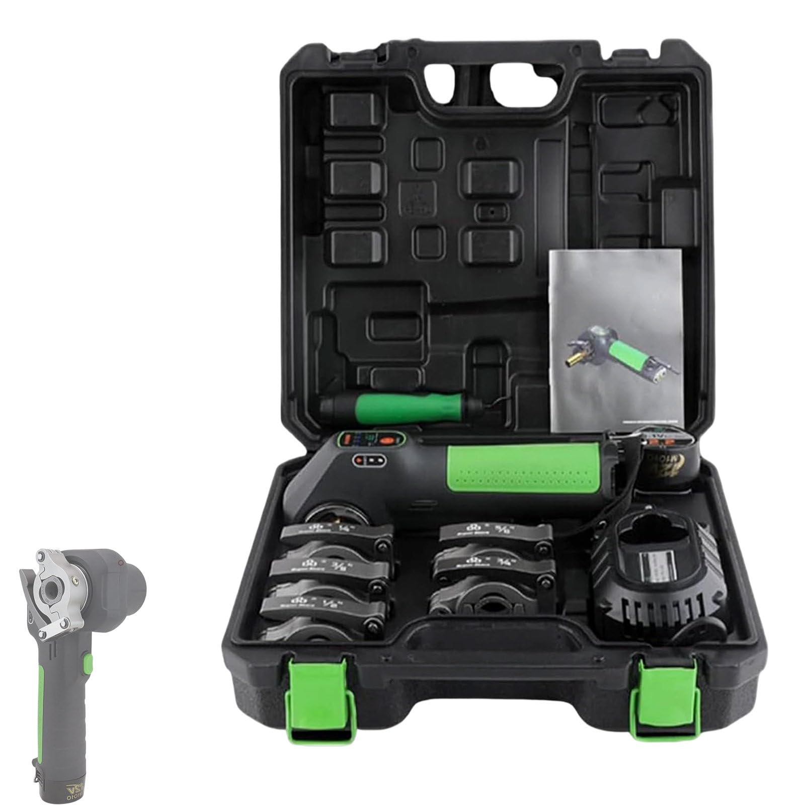 DzkZen Cordless Electric Flaring Tool Kit, 1/4" - 3/4" Copper Pipe Flare Tool, HVAC 45 Degree Eccentric Flaring Tool, with 5 Flare Clamps & Deburrer, 2200 mAh Battery 1battery