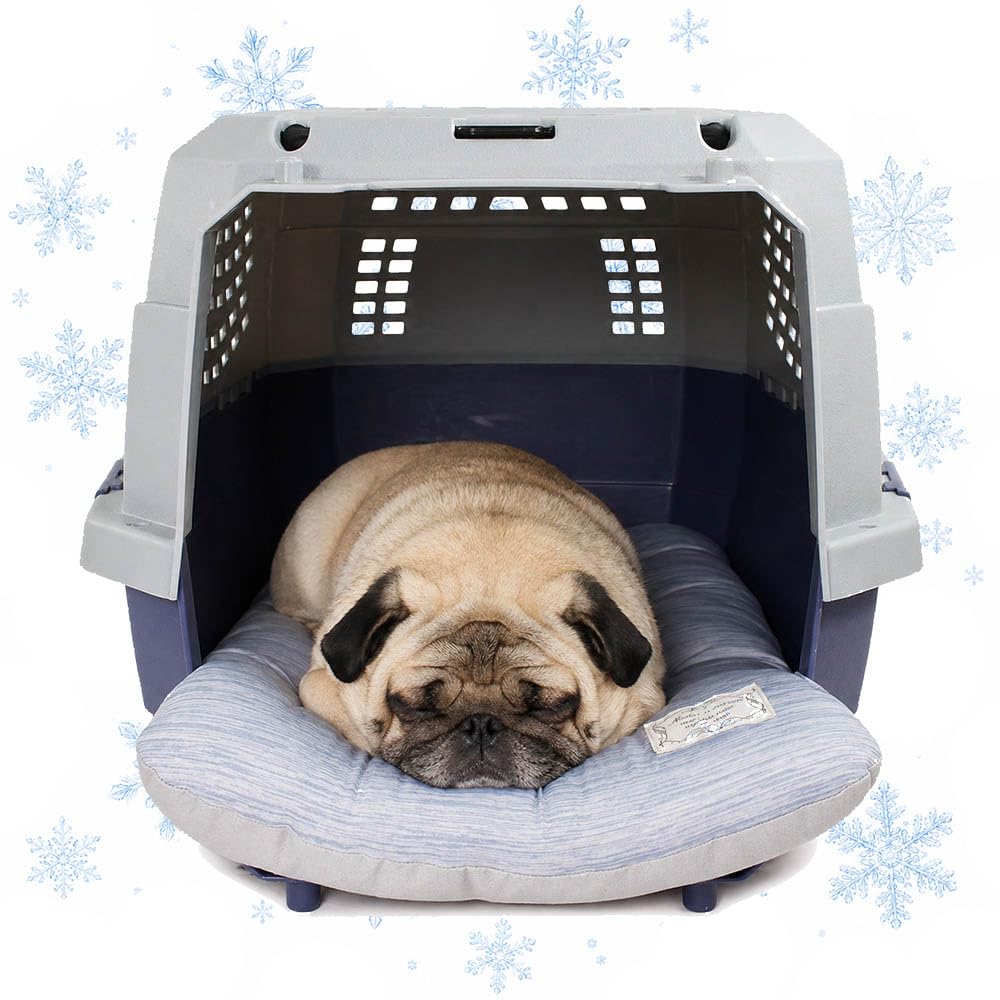 Helen's Pet Bed Cooling Dog Crate Bed with Chin Rest, Reversible Washable Dog Crate Mat for Small Dogs, Multi-Fit Cushion for Crate, Carrier & Pet Stroller, Blue, S (Label: M JP Size)