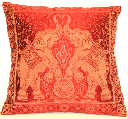 Kashmir Handicrafts Rot Indische Banarasi Seide Deko Kissenbezüge 40 cm x 40 cm, Extravaganten Elefant Design für Sofa…
