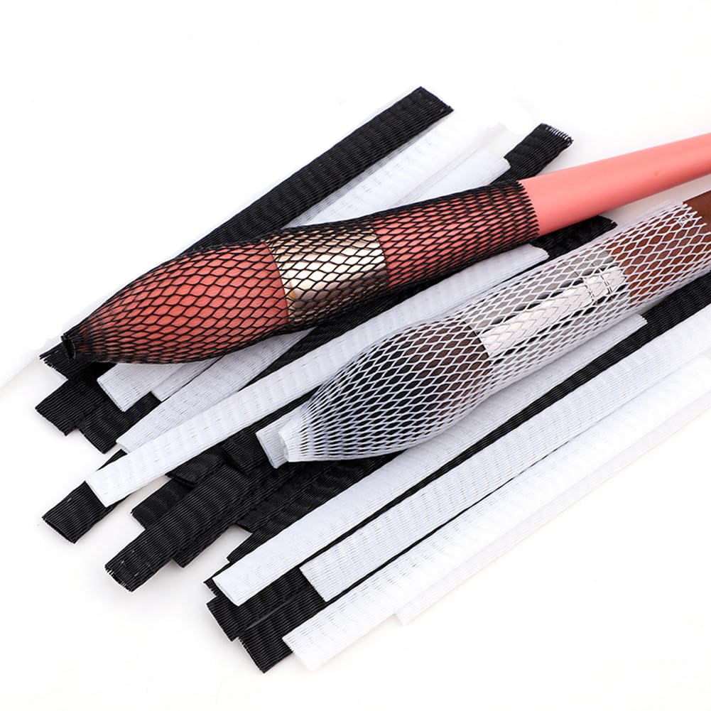50Pcs 12cm/4.7inch Length Black Plastic Mesh Makeup Brush Protector Expandable Mesh Sleeve Covers Cosmetic Beauty Brush Net Guard for Storage Travel (Not include Brushes) - Image 3