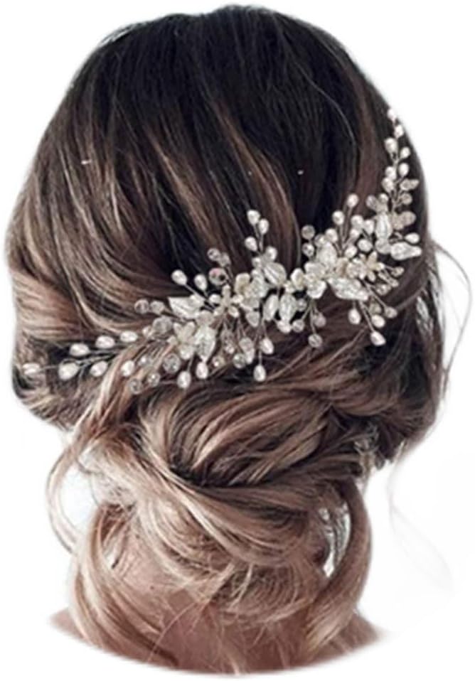Bride Hair Accessories Wedding Hair Vines, Crystal Headpieces Flower Headband Bridal Hair Pieces, Pearl Hair Accessories for Women and Girls Hair Styling Accessories (Silver)