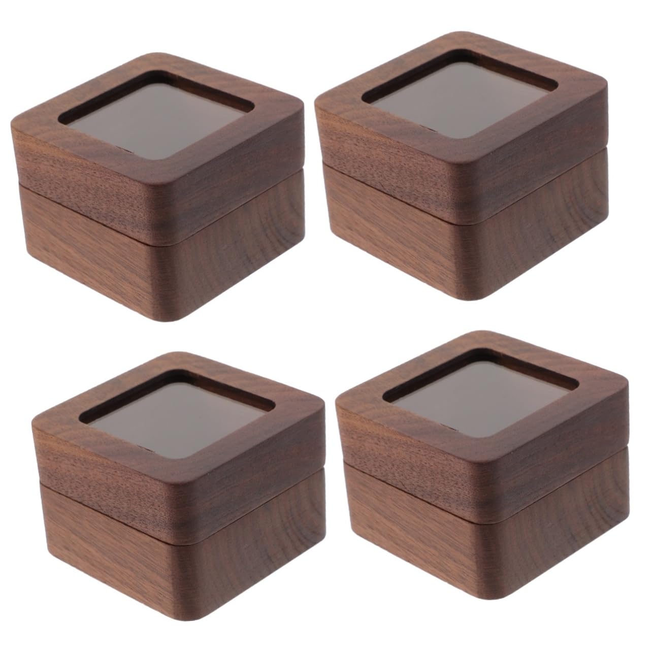 ABOOFAN 4pièces Boîte Bois Pour Bague De Fiançailles Support Élégant Pour Cérémonie De Mariage Organisateur De Bijoux Design Compact