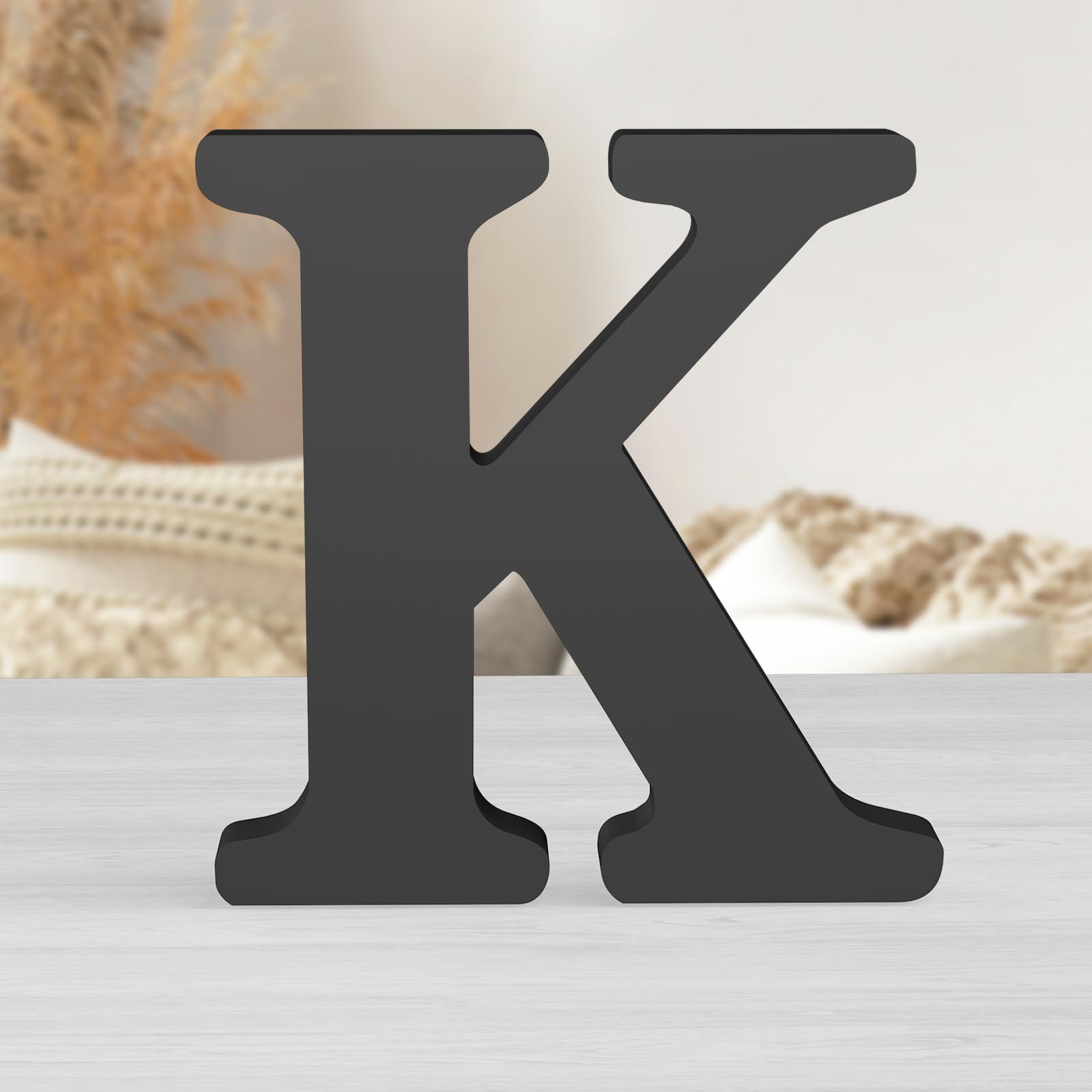AOCEAN 8 Inch Black Wood Letters Unfinished Wood Letters for Wall Decorative Black Standing Letter Sign Board Decoration for Craft Home Party Decor Projects (K)