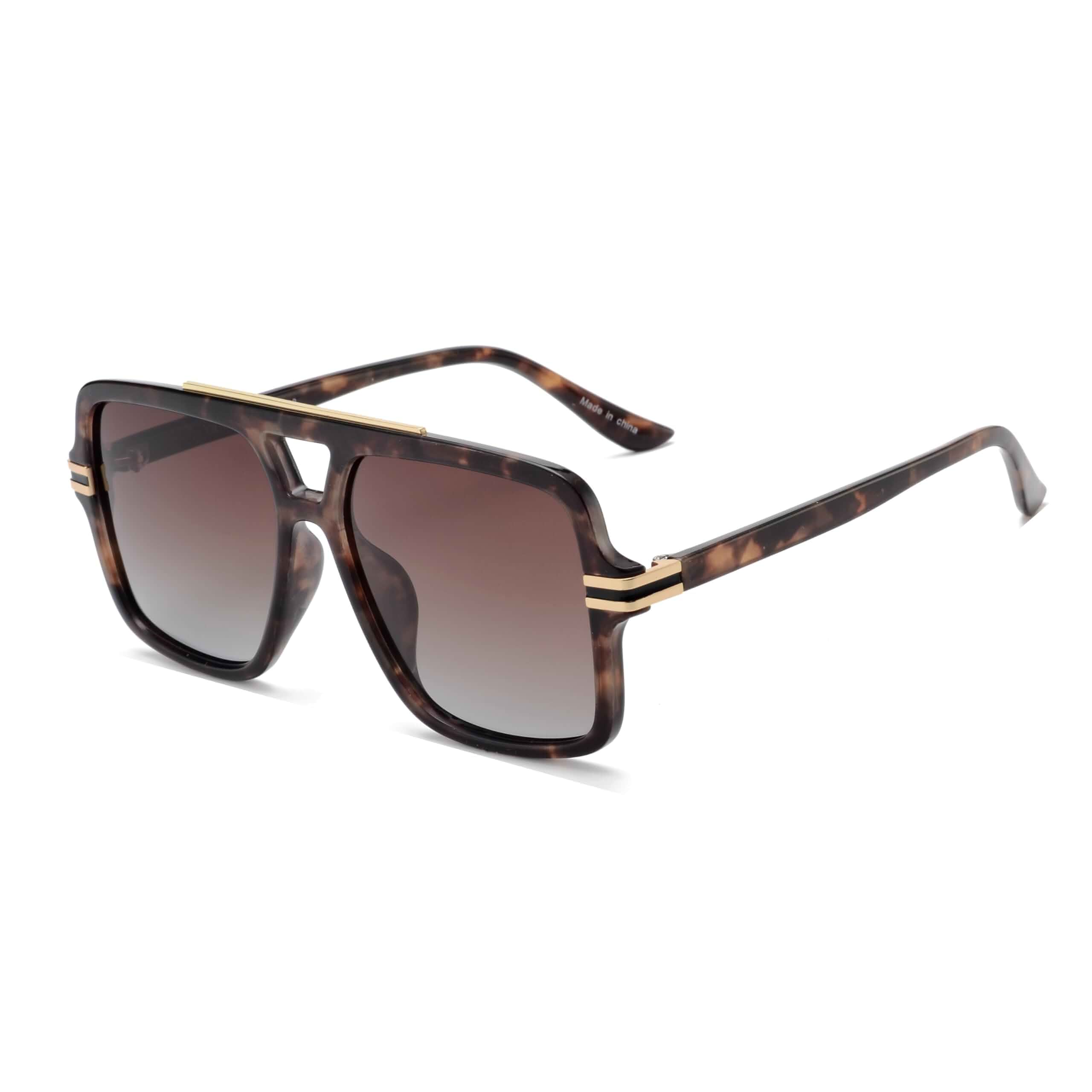 OUWEN Retro Oversized Polarized Square Sunglasses Womens Mens OW2237 70s Trendy Style, UV400 Protection, Double Bridge Pilot Sun Glasses, Lightweight Polarized Shades for Travel and Daily Wear