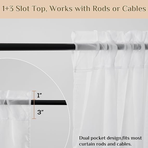 Voile Curtains for Windows 72 Drop, 2 Panels Dual Rod Pocket W56xL72 Inch