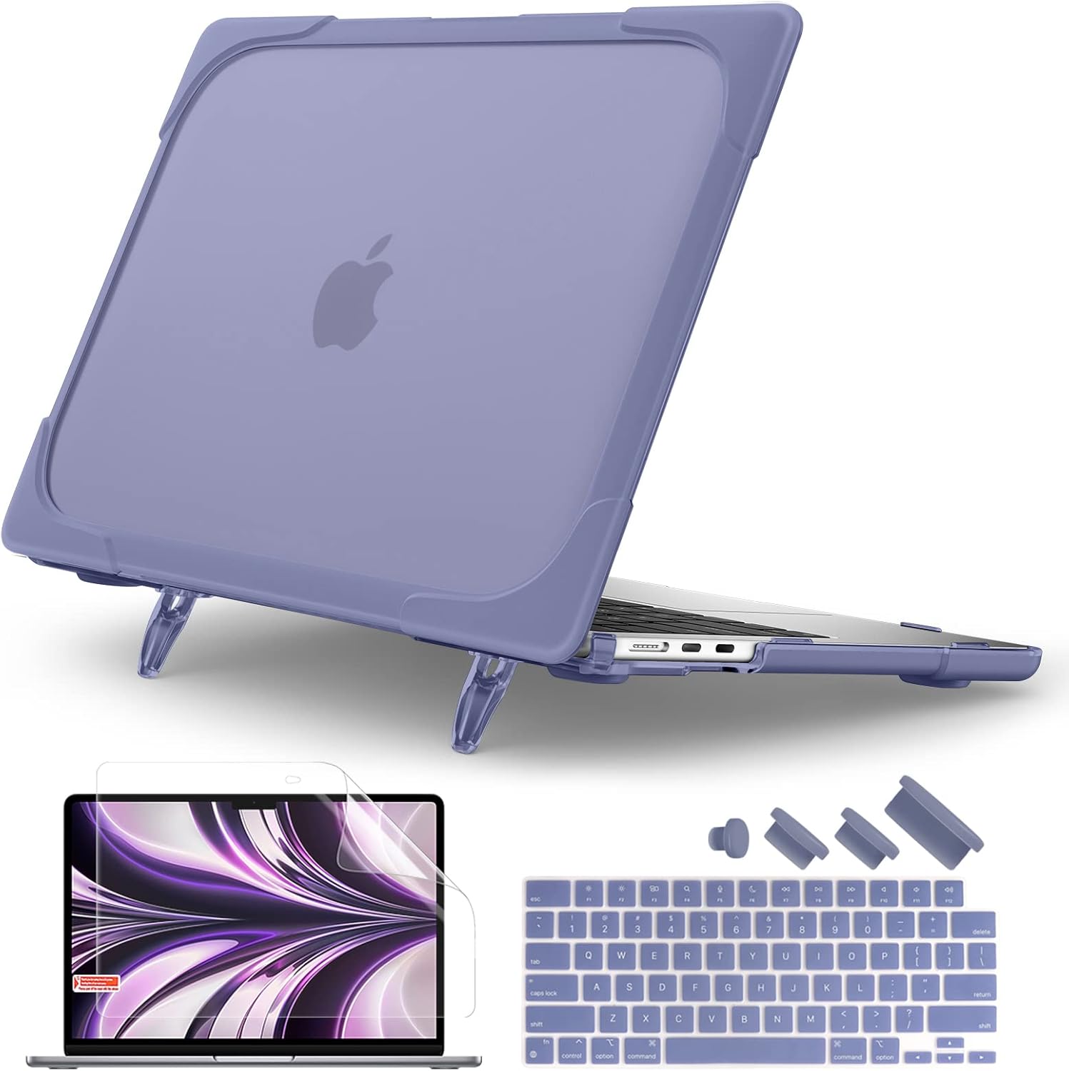 Batianda for M4 MacBook Air 13.6 inch Case 2025 2024 2022 Release Model A3240 A2681 M2 A3113 M3, Heavy Duty Shockproof Protective Hard Shell with Fold Kickstand & Keyboard Cover, Lavender Grey