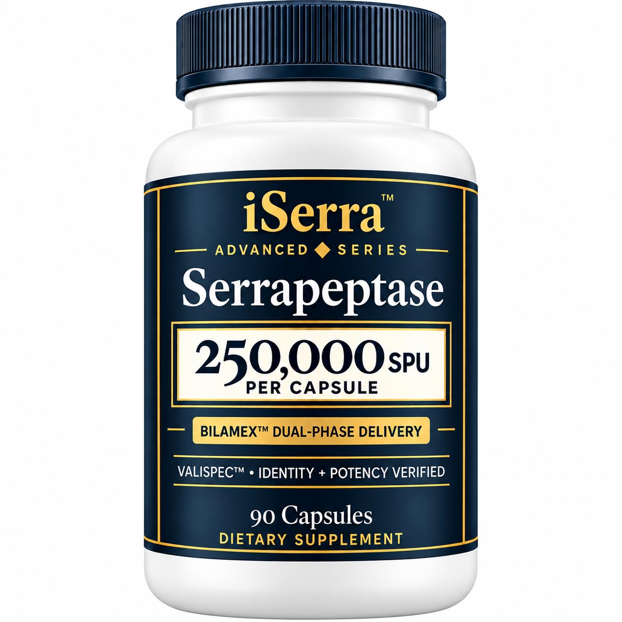 iEnzymes Suplemento de Enzima Serrapeptase (Serratiopeptidase) 130 mg, 250.000 SPU, 90 cápsulas