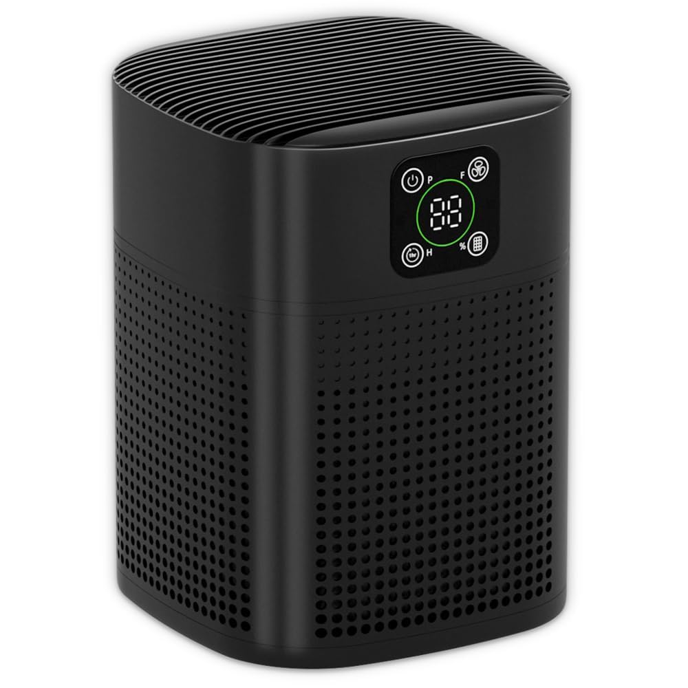OUNEDA HY1800 Pro Air Purifier for Bedroom & Home, 360° Air Intake, H13 HEPA Air Cleaner for Smoke, Pet Dander & Odours, Quiet Sleep Mode, 9H Timer, Black