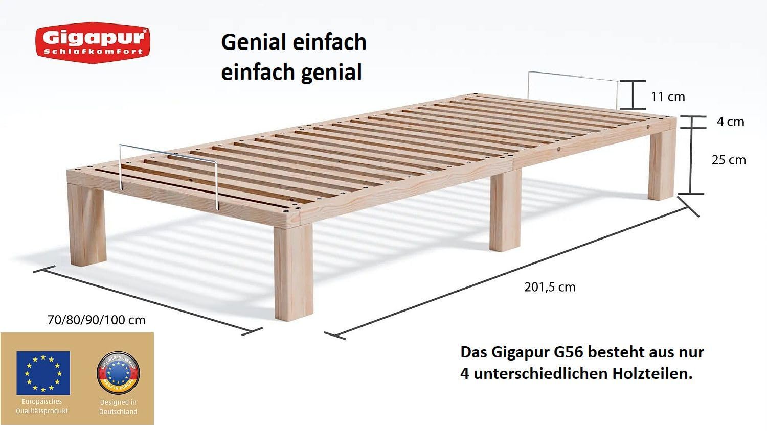 G56 XXL Massivholzbett 270x200 cm Kiefer Modul-Bett mit Lattenrost