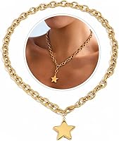 UUWorld Chunky Gold Star Necklace for Women - 18K Gold Plated Stainless Steel, Sweatproof Non-Tarnish Hypoallergenic Pendant Chain