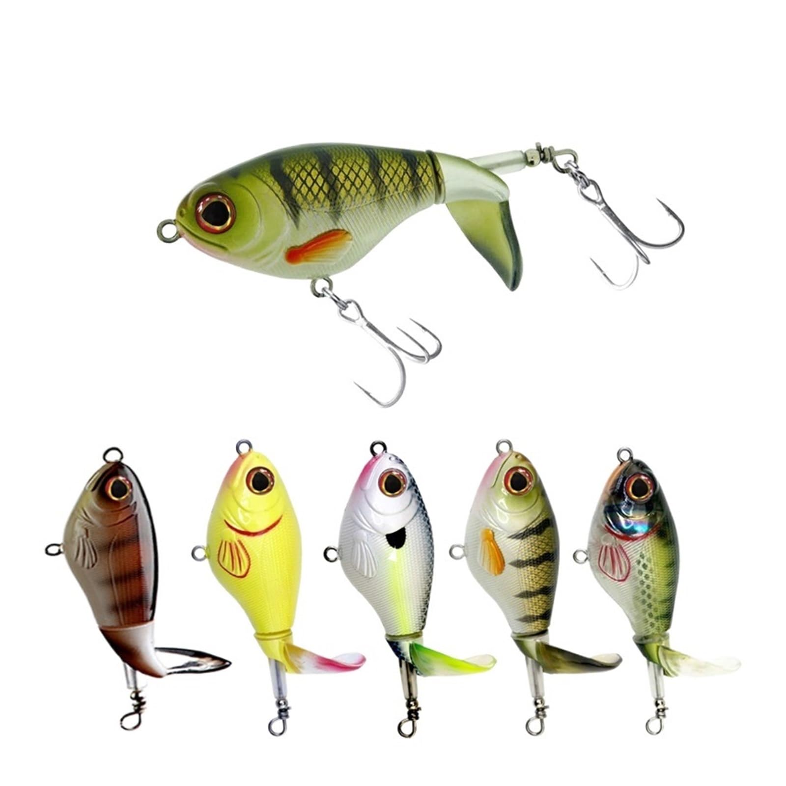 Leurres de pêche, 3D Eyes Soft Fishing Lure, 6 pièces/lot leurre de pêche en Surface 75mm 17g Popper appât Dur Artificiel Queue rotative matériel de pêche à la traîne Pesca