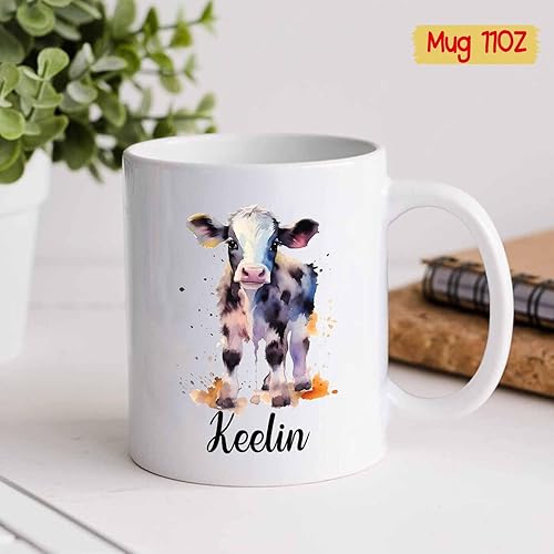 Miniatura 5 de Taza de acuarela de vaca, taza de café personalizada de vaca, regalo de animales para amantes de las vacas, mujeres y hombres, taza de cerámica para