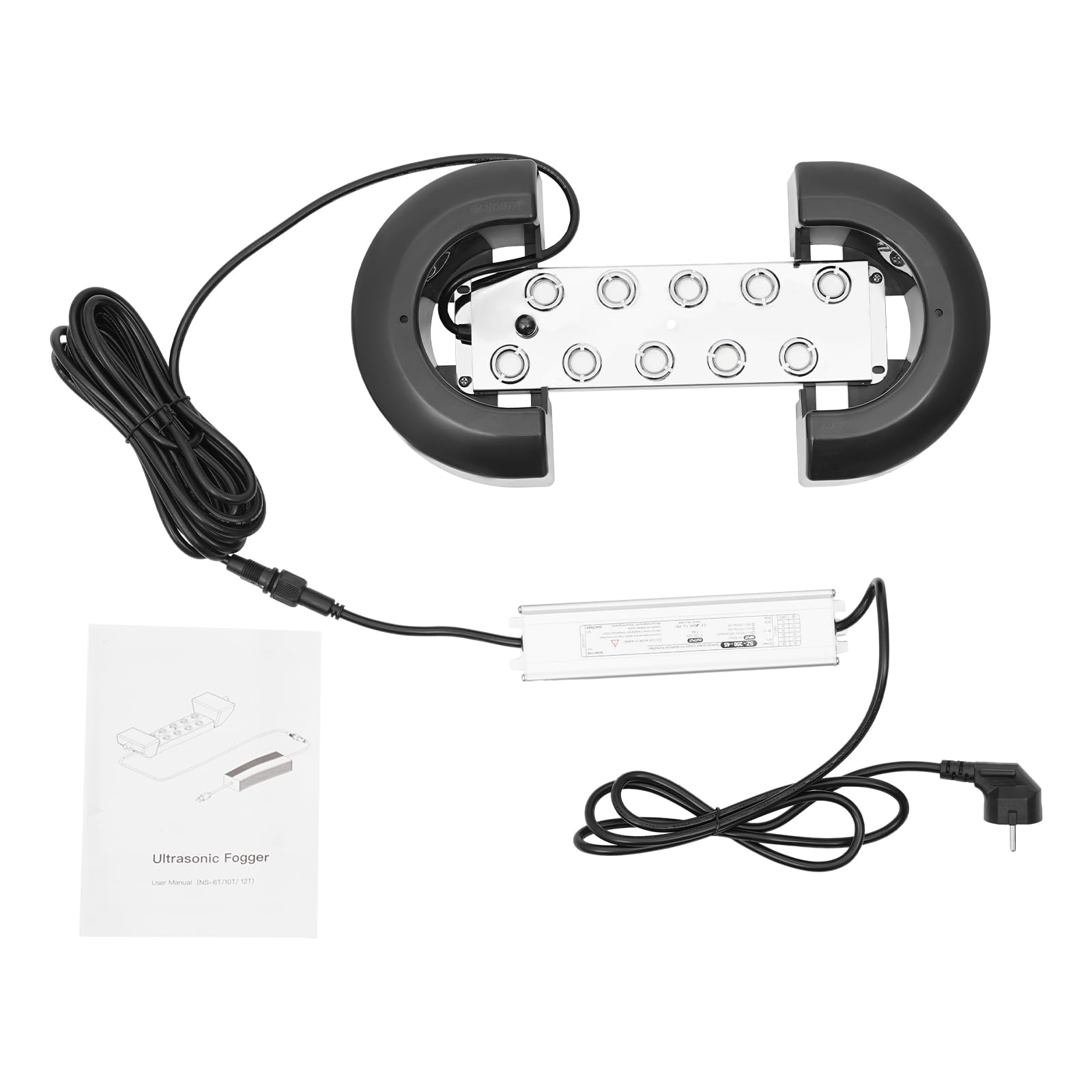Ultradźwiękowy nebulizator mgły 10 głowic, 7 l/h, 350 W, nawilżacz powietrza z 2 półkolami, wytwarzacz mgły IP67, do stawu, ogrodu