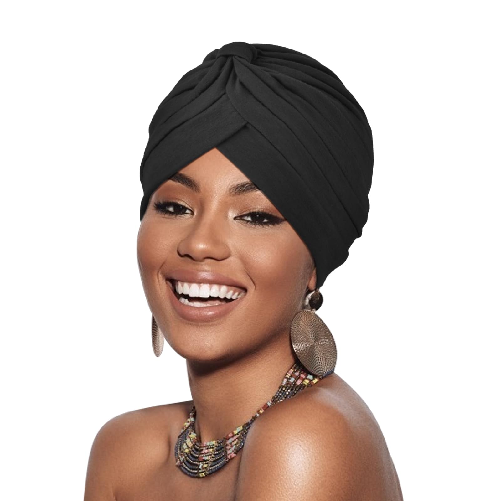 DRESHOW Women Turban Chemo Headwear Head Cover African Pleated Beanie Headwraps Cancer Cap Hair Loss Hat