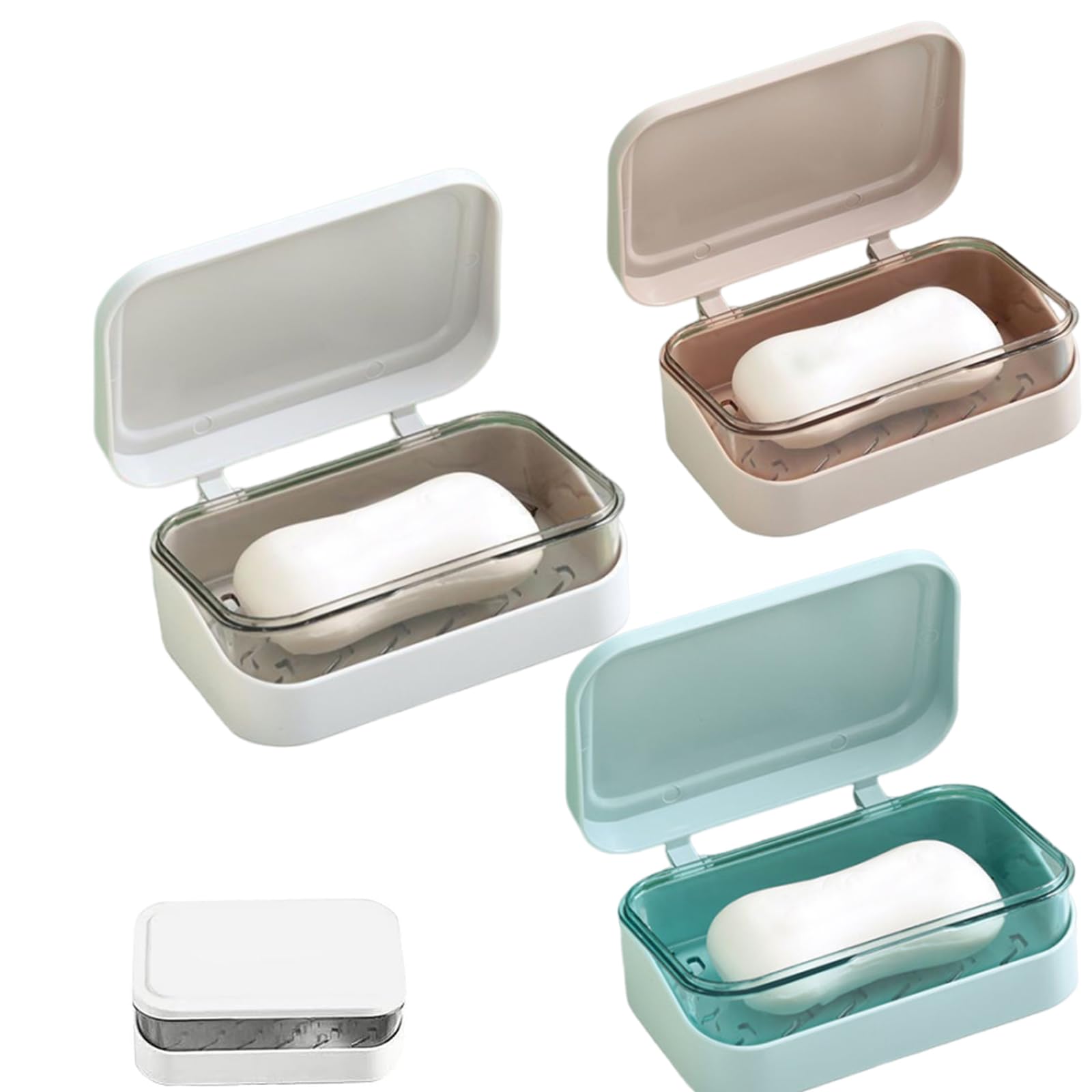 3-Piece Soap Dish Set including Lid, Removable Drainer, 2-Layer Rectangular Container