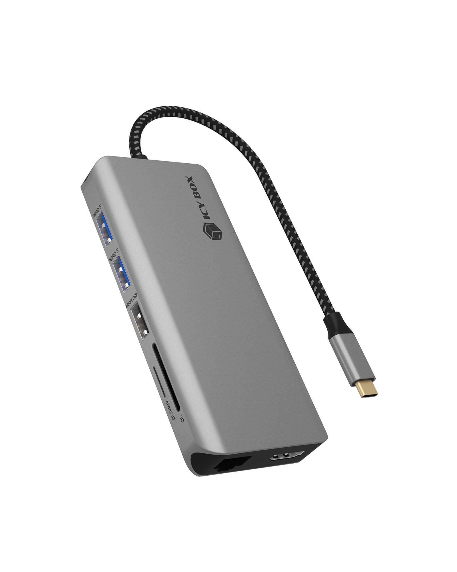 ICY BOX Station d'accueil USB-C (12-en-1) pour 2 moniteurs (2X HDMI), 4K 60Hz, hub USB 3.0 à 5 ports, alimentation de 100 W, Ethernet Gigabit, lecteur de carte SD, IB-DK4061-CPD