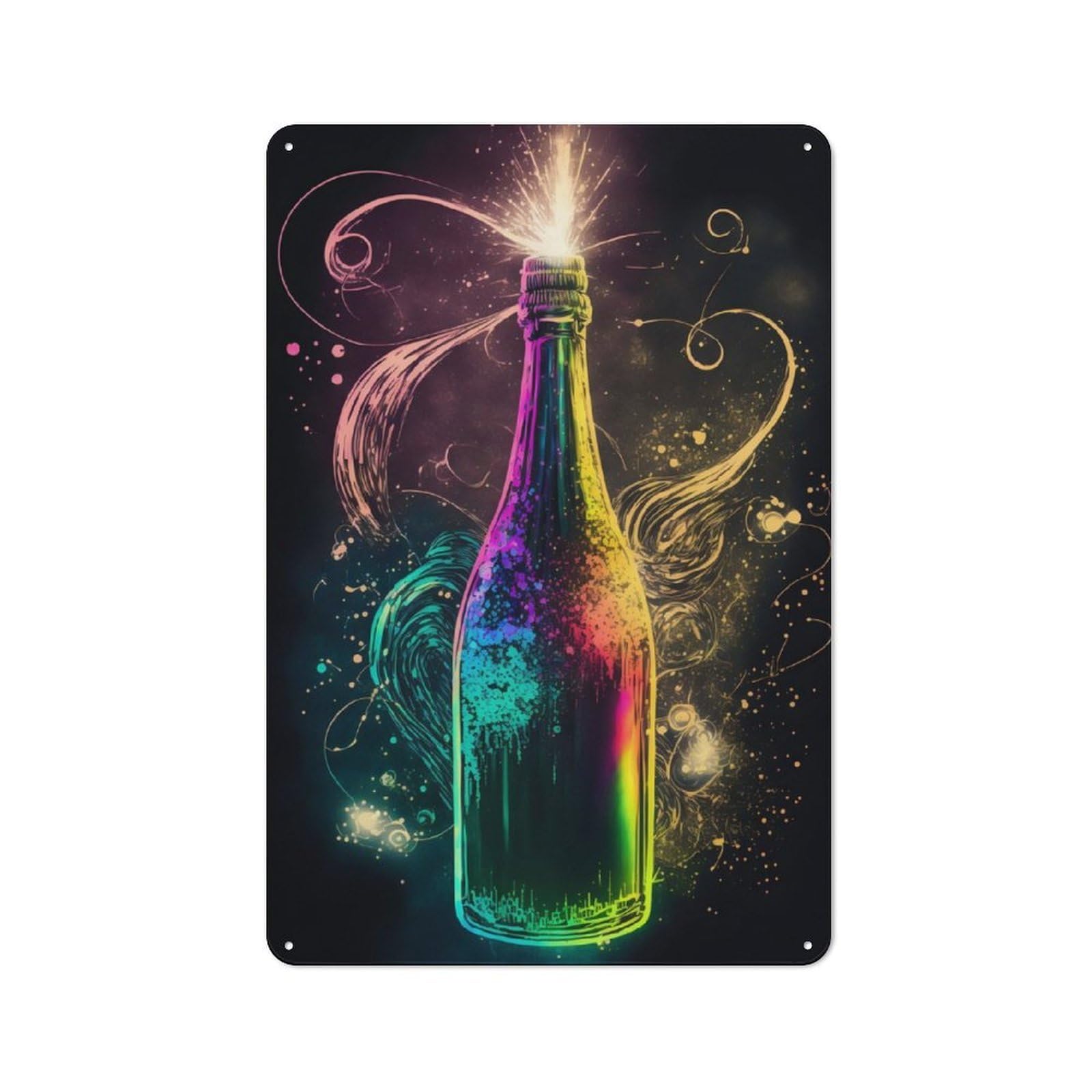 Industrial Tin Wall Sign 30x20cm Featuring Champagne, Urban Room Decor for Workspace, Cafe, Hallway Or Garage
