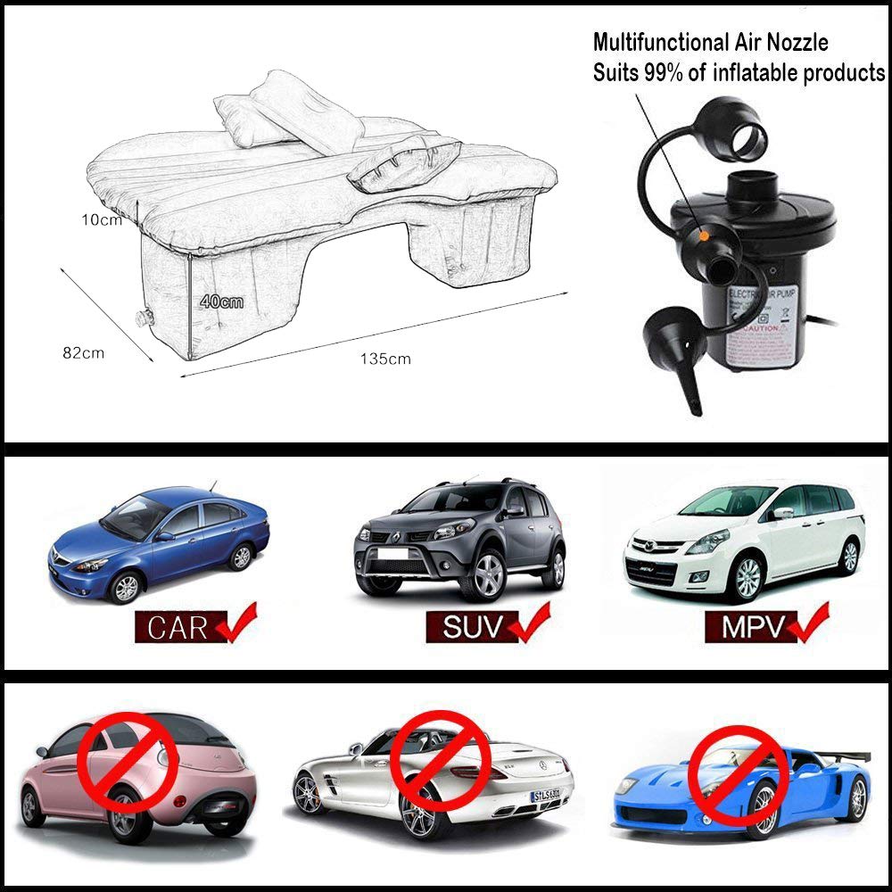 Vinteky Matelas Gonflable Lit de Voiture, Coussin Gonflable pour Matelas, sièges d'auto Multifonctionnel avec Pompe à air et Oreillers