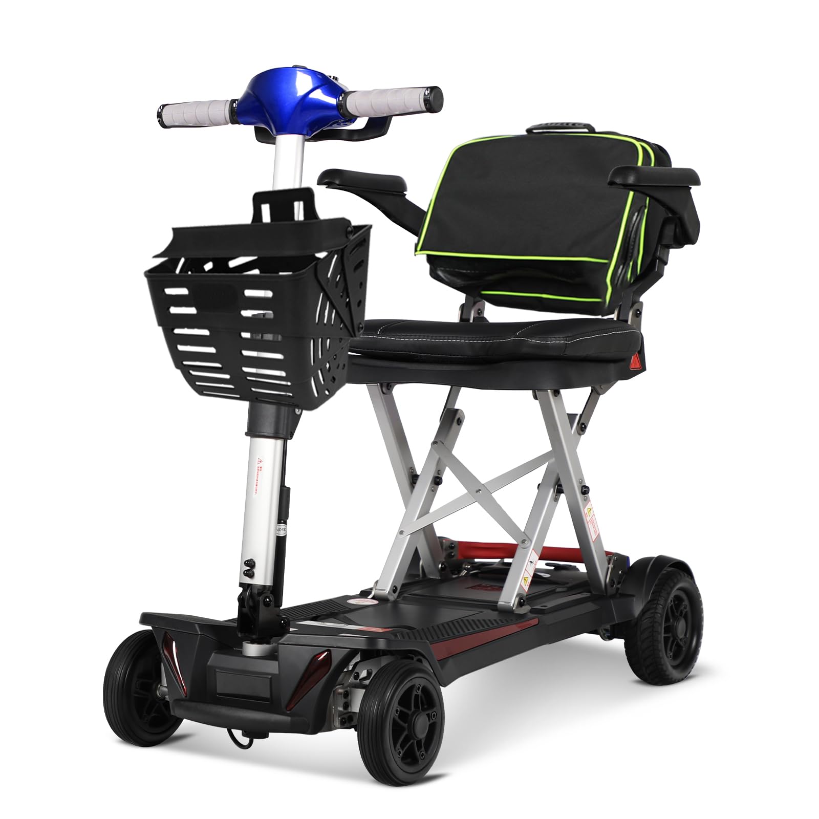 Foldable Mobility Scooter for Seniors Adults, 4 Wheel Electric Mobility Scooter,Lightweight Folding Travel Mobility Scooters with Basket and Backpack,All Terrain,Airlines Approved,Blue